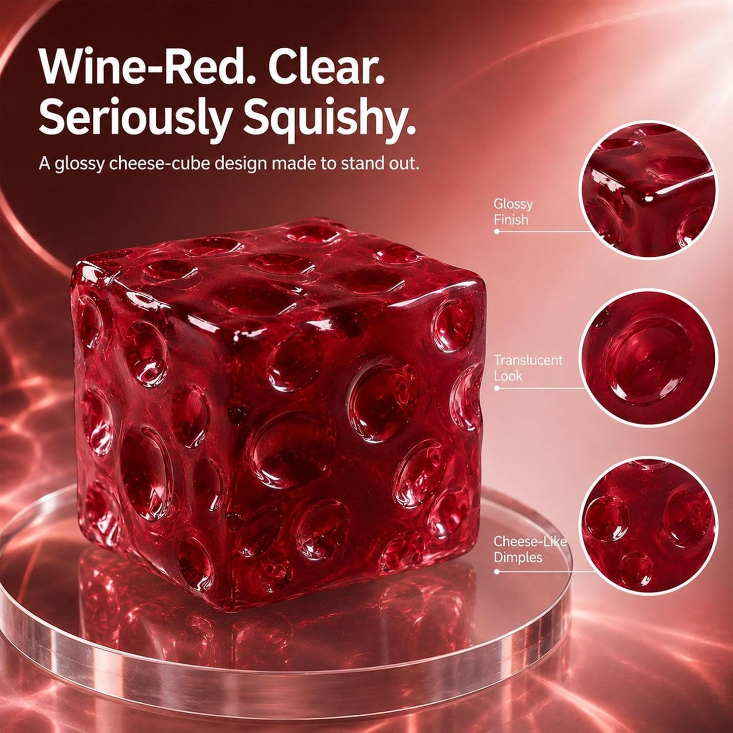 Red Cheese Block Vaseline Squishy – 2 Inch Ultra-Soft Fidget Toy